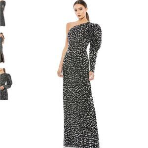 Ieena for Mac Duggal NWT One Sleeve Embellished Dress black silver size …
